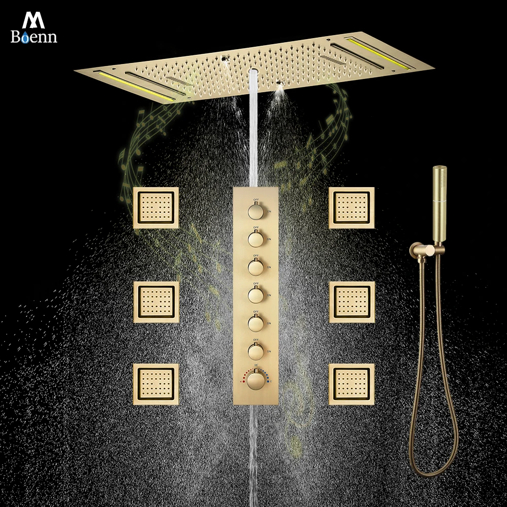Душевая система M Boenn с 6 функциями: смеситель для ванной, музыкальная душевая лейка, термостатический клапан, латунный массажный распылитель для тела
Душевая система M Boenn с 6 функциями: смеситель для ванной, музыкальная душевая лейка, термостатический клапан, латунный массажный распылитель для тела