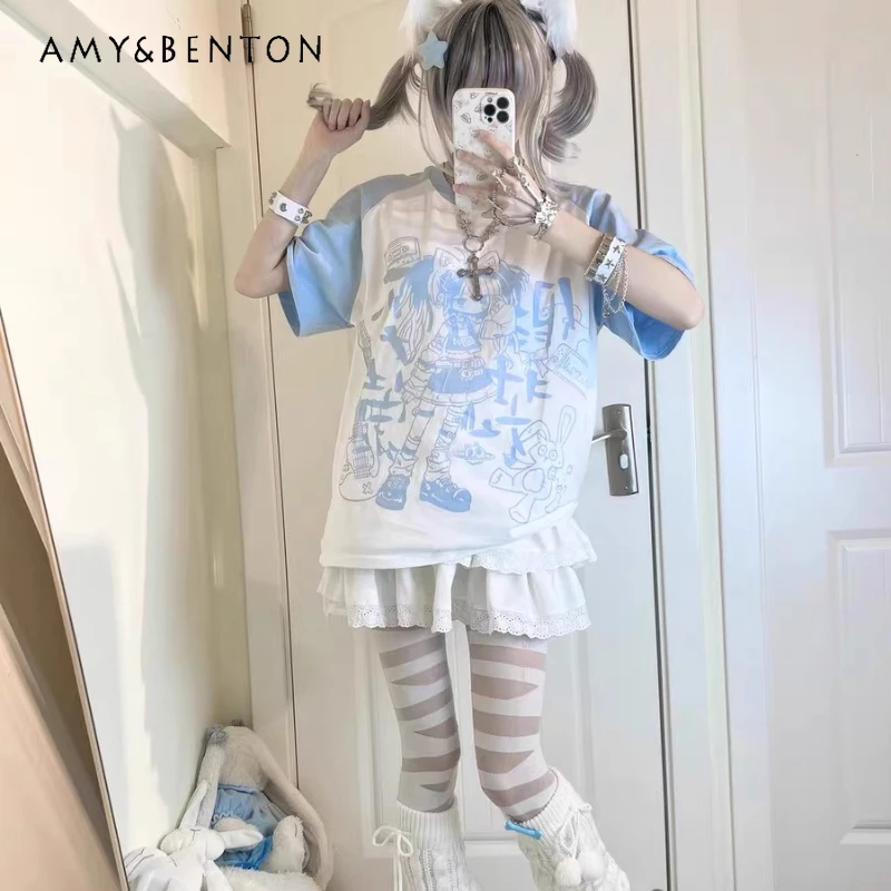 Japanese New Blue White Women's Top Y2k Sweet Cool Hot Girl Cute Cartoon Short-sleeve Fashionable Versatile Thin T-shirts Ladies
Japanese New Blue White Women's Top Y2k Sweet Cool Hot Girl Cute Cartoon Short-sleeve Fashionable Versatile Thin T-shirts Ladies