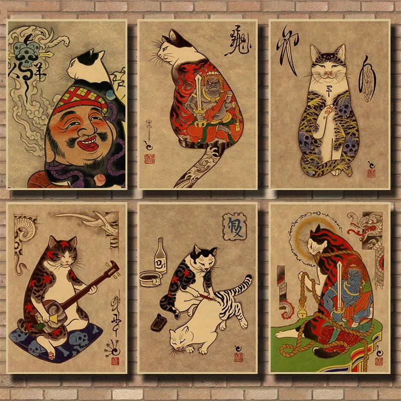 Japanese Tattoo Samurai Cat Retro Series Art Wall Home Decor Picture for Cafe Room Living Painting Print Posters Gift
Japanese Tattoo Samurai Cat Retro Series Art Wall Home Decor Picture for Cafe Room Living Painting Print Posters Gift