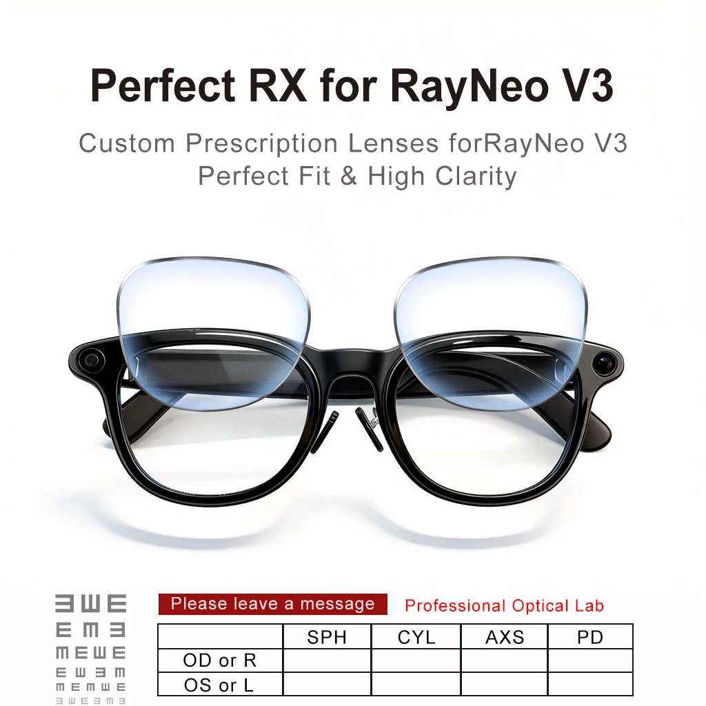Custom Prescription Lenses for RayNeo V3 AI Smart Glasses Myopia Astigmatism Replacement Lenses Transitions Blue Light Block RX
Custom Prescription Lenses for RayNeo V3 AI Smart Glasses Myopia Astigmatism Replacement Lenses Transitions Blue Light Block RX