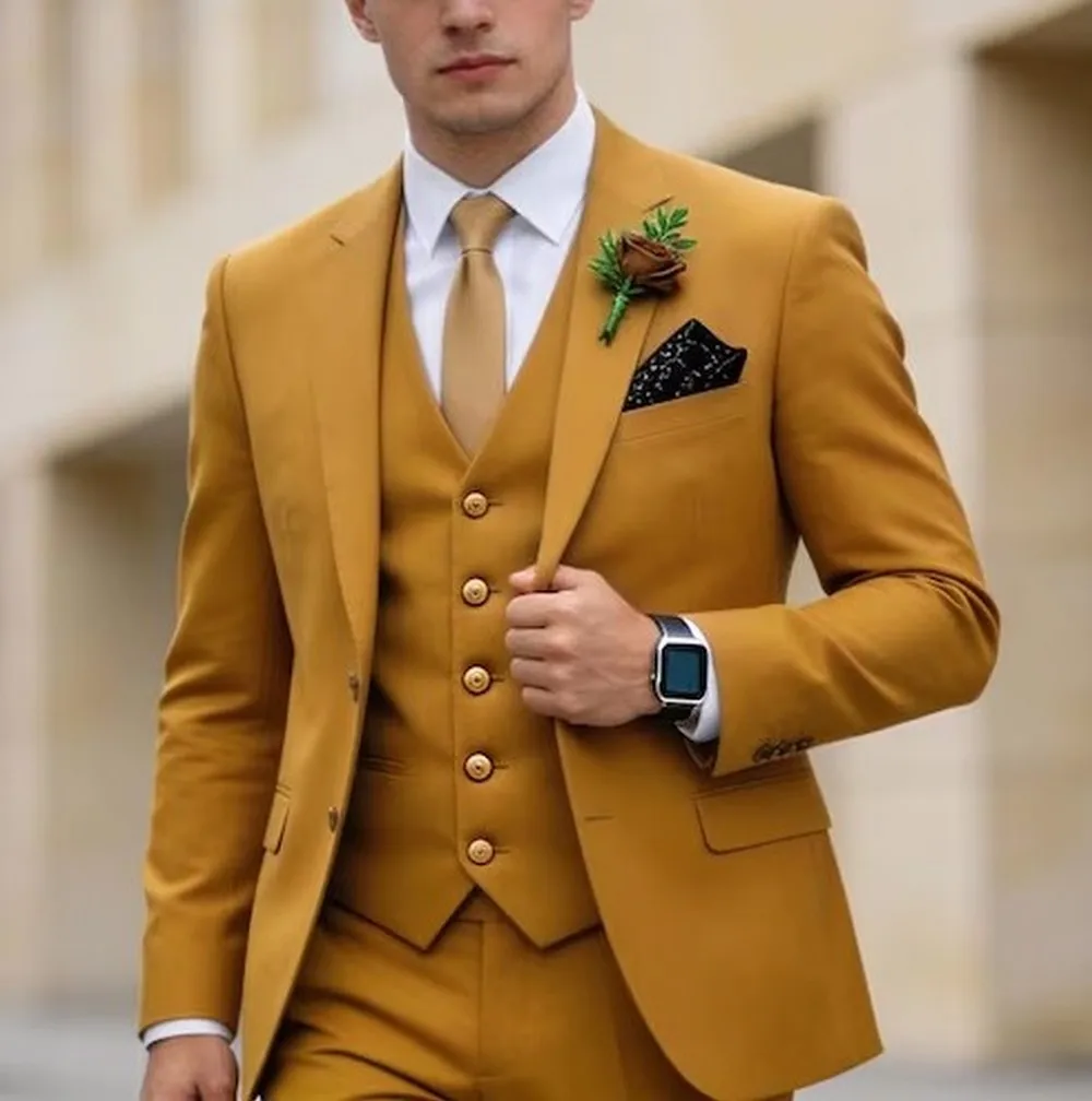 Gold Men Suit Formal Occasion Wedding Party Groomsman Groom Business Male Tuxedos Customized 3 Piece Set Jacket Vest Pants
Gold Men Suit Formal Occasion Wedding Party Groomsman Groom Business Male Tuxedos Customized 3 Piece Set Jacket Vest Pants