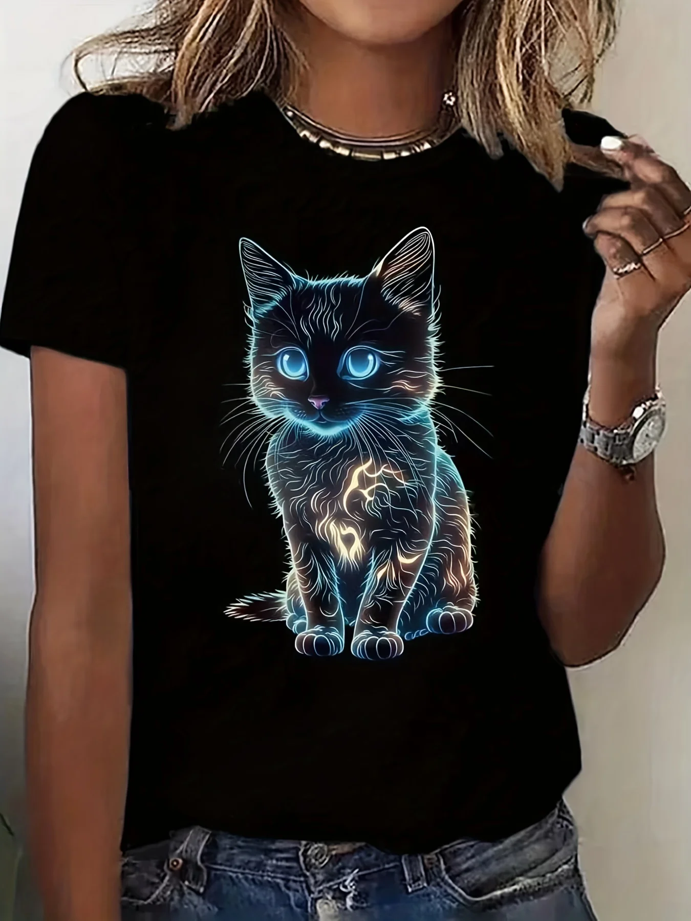 Cat Print Short Sleeve T-shirt Casual Crew Neck Top For Spring & Summer Women's Clothing
Cat Print Short Sleeve T-shirt Casual Crew Neck Top For Spring & Summer Women's Clothing