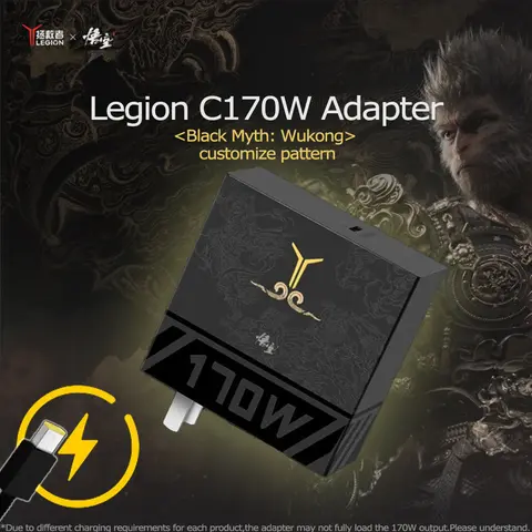 Lenovo Original GaN Adapter C170W Black Myth: Wukong customized For Legion 170W with C to Slim square LA170 for Lenovo Laptop