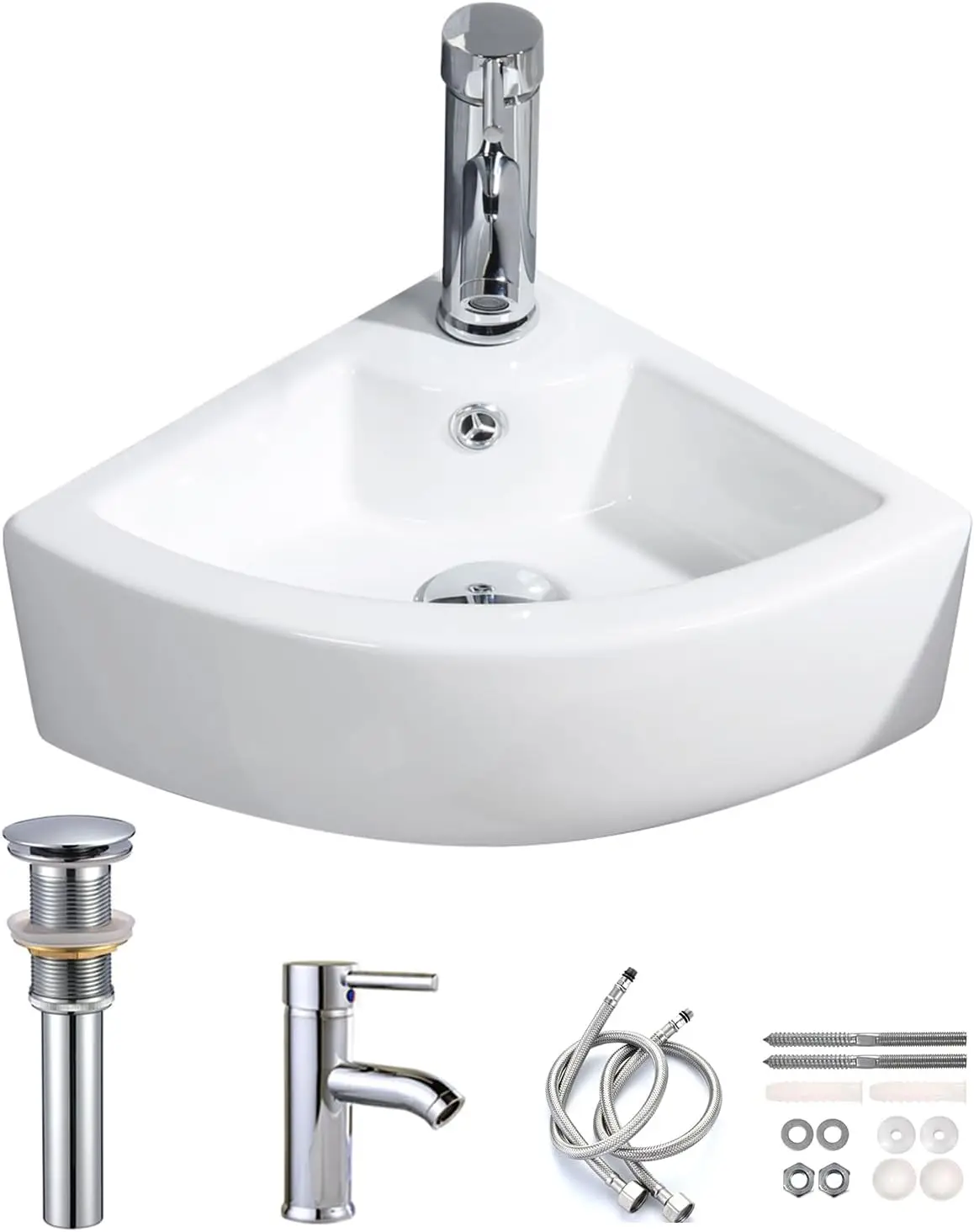 Space-Saving Wall Mounted Triangle Sink with Faucet & Drain, 12.8x12.8x5.1in
Space-Saving Wall Mounted Triangle Sink with Faucet & Drain, 12.8x12.8x5.1in