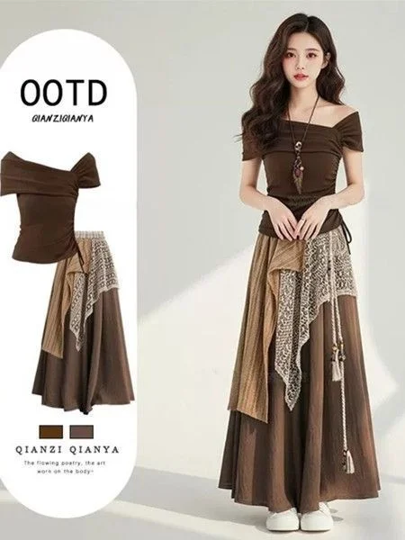 Summer Design Sense Women's Vintage Apocalyptic Style Spicy Girl One Shoulder Lace Splicing Skirt Two Piece Set
Summer Design Sense Women's Vintage Apocalyptic Style Spicy Girl One Shoulder Lace Splicing Skirt Two Piece Set