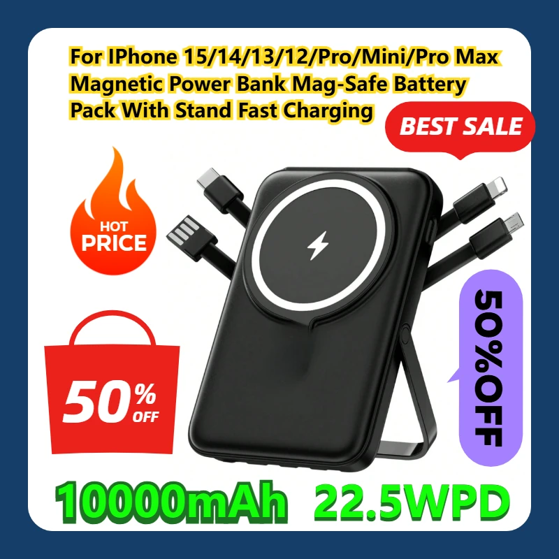 For IPhone 15/14/13/12/Pro/Mini/Pro Max 10000mAh Magnetic Power Bank Mag-Safe Battery Pack With Stand 22.5W PD Fast Charging
For IPhone 15/14/13/12/Pro/Mini/Pro Max 10000mAh Magnetic Power Bank Mag-Safe Battery Pack With Stand 22.5W PD Fast Charging