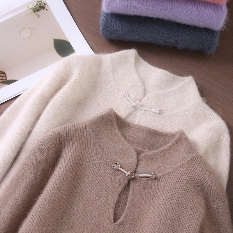 2025Autumn Winter Female 100% Pure Mink Cashmere Sweater with New Chinese Style Round Neck Elegant Warm and Comfortable Knit Top
2025Autumn Winter Female 100% Pure Mink Cashmere Sweater with New Chinese Style Round Neck Elegant Warm and Comfortable Knit Top