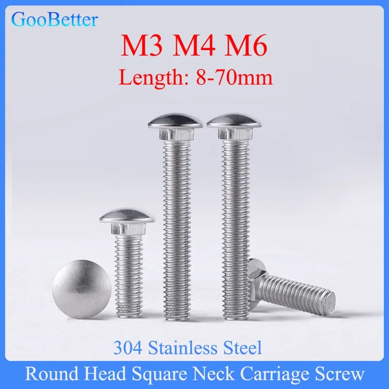 M3 M4 M6 304 Stainless Steel Screws DIN603 Truss Round Head Square Neck Carriage Screw Coach Bolt For Shelf Desk Length=8-70mm
M3 M4 M6 304 Stainless Steel Screws DIN603 Truss Round Head Square Neck Carriage Screw Coach Bolt For Shelf Desk Length=8-70mm