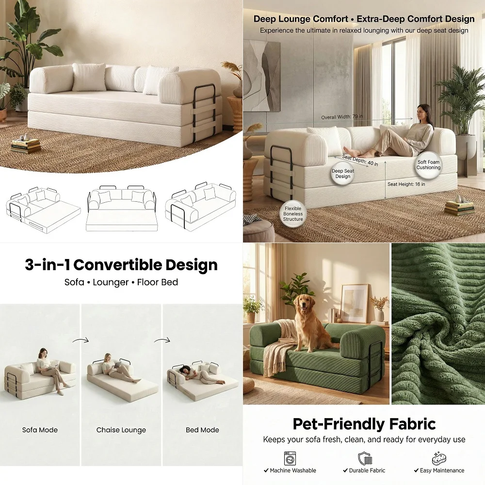 65 Convertible Loveseat Sofa Bed, 2in1 Folding Sofa Bed with 2 Pillow for Small Spaces, Modern Loveseat Sleeper Couch for Apart
65 Convertible Loveseat Sofa Bed, 2in1 Folding Sofa Bed with 2 Pillow for Small Spaces, Modern Loveseat Sleeper Couch for Apart