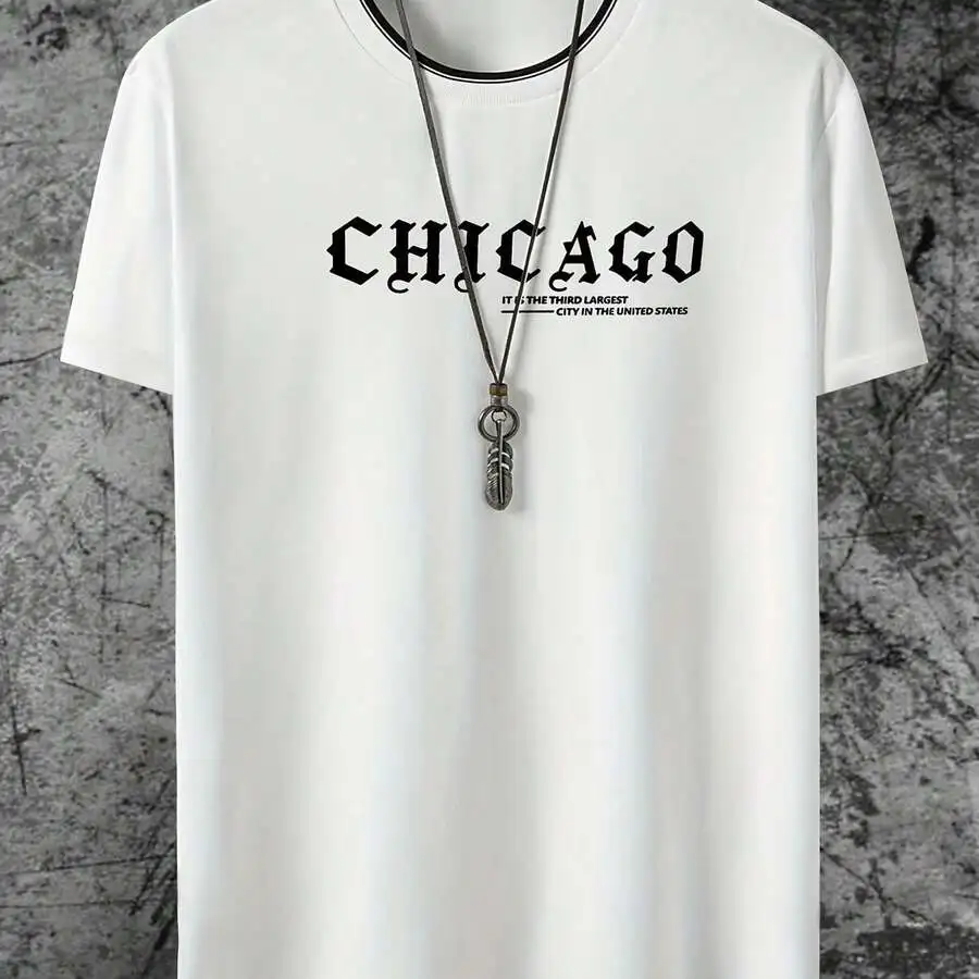 Mens Casual Short Sleeve T-Shirt With Chicago Alphabet Print Summer Breathable Polyester
Mens Casual Short Sleeve T-Shirt With Chicago Alphabet Print Summer Breathable Polyester