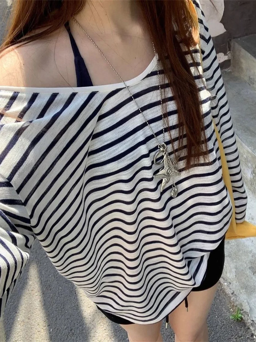 Beach Vacation Lightweight Long Sleeve T-Shirt Sun Protection Hooded Vest Hanging Neck Design Korean Style Loose Fit Striped ...
Beach Vacation Lightweight Long Sleeve T-Shirt Sun Protection Hooded Vest Hanging Neck Design Korean Style Loose Fit Striped ...