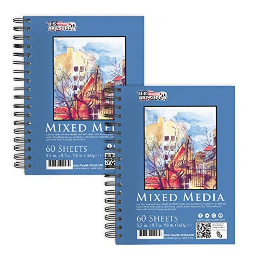 5.5"x8.5" Mixed Media Sketchbook, 2 Pack 60 Sheets,98 lb (160 GSM) - Spiral-Bound Pad with Perforated Acid-Free Paper - Artist
5.5"x8.5" Mixed Media Sketchbook, 2 Pack 60 Sheets,98 lb (160 GSM) - Spiral-Bound Pad with Perforated Acid-Free Paper - Artist