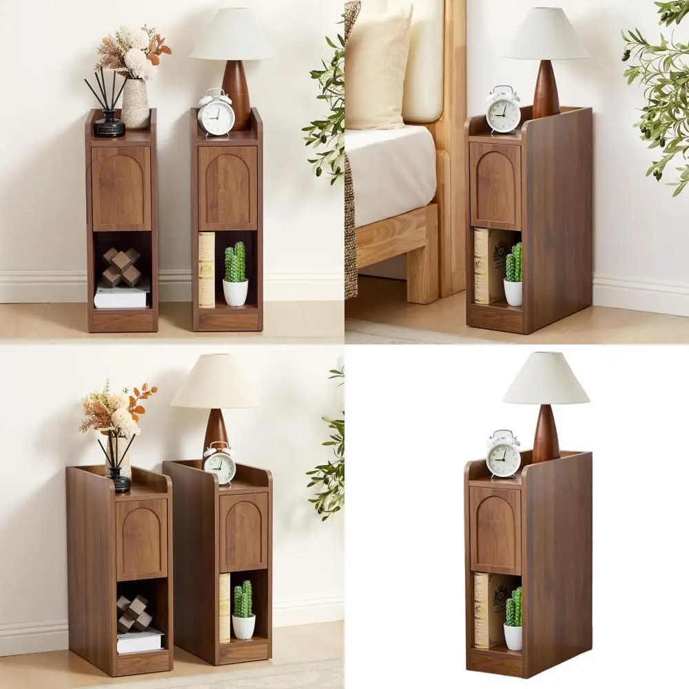 Modern Walnut Nightstand with Arched Drawer and Open Shelf, Slim Side Table for Bedroom or Living Room
Modern Walnut Nightstand with Arched Drawer and Open Shelf, Slim Side Table for Bedroom or Living Room