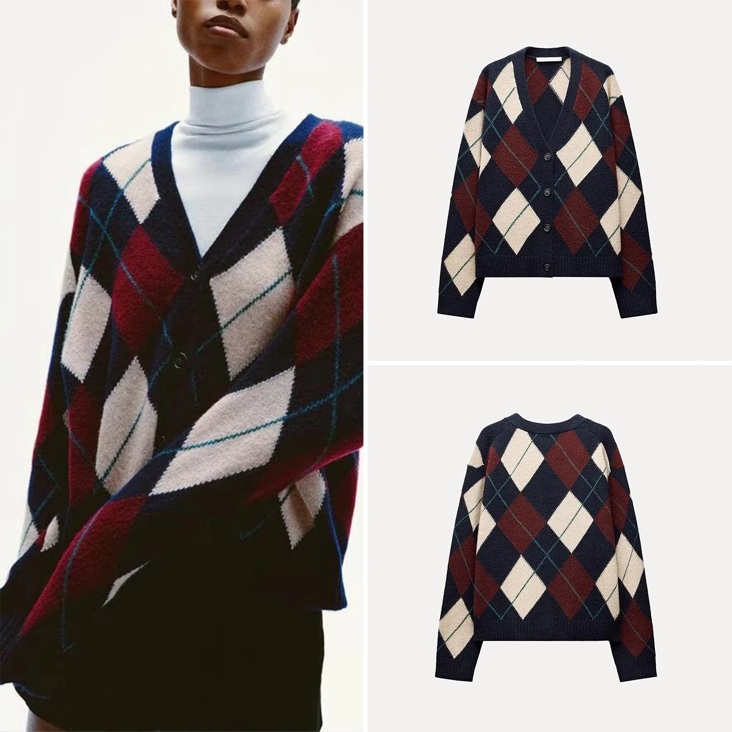 V-Ne Long Sve Knitted Jaet Diamond Pattern Women's Loose Fit Cardigan Thi Autumn Winter Outerwear Z Brand
V-Ne Long Sve Knitted Jaet Diamond Pattern Women's Loose Fit Cardigan Thi Autumn Winter Outerwear Z Brand