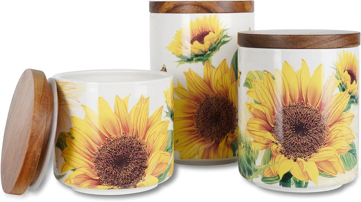 Sunflower Ceramic Canister Set of 3 with Bamboo Lids for Kitchen Storage
Sunflower Ceramic Canister Set of 3 with Bamboo Lids for Kitchen Storage