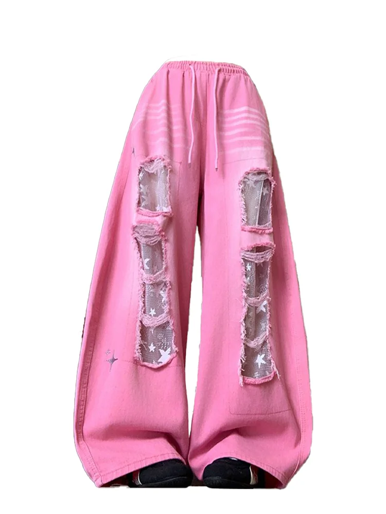 Women's Pink Lace Jeans Cargo Baggy Y2K American Harajuku Streetwear 2000S Style Loose Wide Leg 90s Retro Jeans Pants Clothing
Women's Pink Lace Jeans Cargo Baggy Y2K American Harajuku Streetwear 2000S Style Loose Wide Leg 90s Retro Jeans Pants Clothing