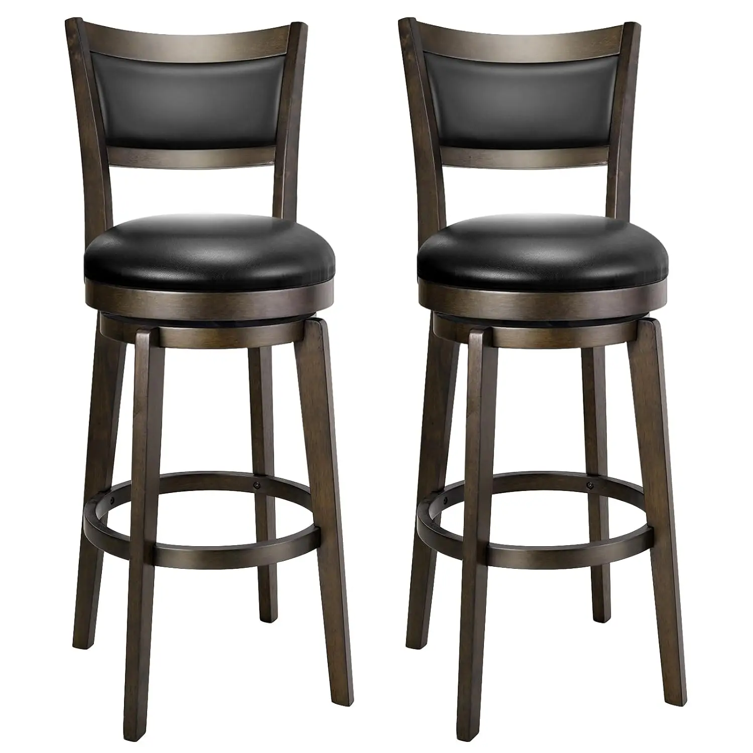 Swivel Bar Stools Set of 2, 30 Inch Bar Height Barstools, Black Faux Leather Bar Stool with High Backrest & Solid Wood Legs & Wr
Swivel Bar Stools Set of 2, 30 Inch Bar Height Barstools, Black Faux Leather Bar Stool with High Backrest & Solid Wood Legs & Wr