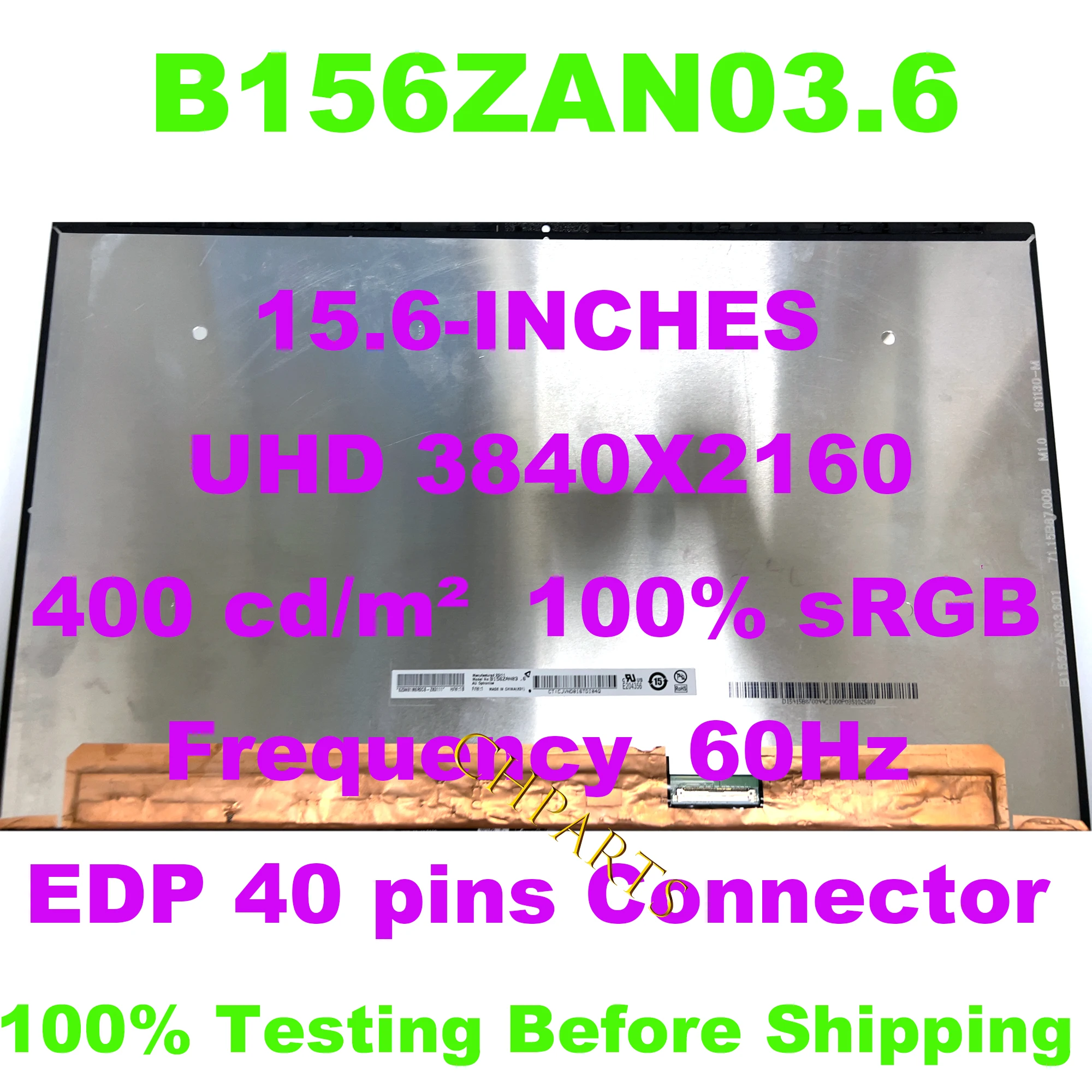 LP156UD3-SPH1 B156ZAN03.6 UHD 3840*2160 Model is Compatible With LCD Display Monitors Laptop Screen Matrix Panel 
LP156UD3-SPH1 B156ZAN03.6 UHD 3840*2160 Model is Compatible With LCD Display Monitors Laptop Screen Matrix Panel