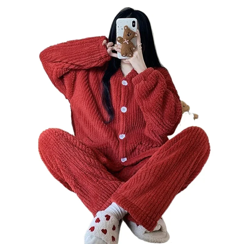 Coral Velvet Pajama Lady Autumn Winter Girl Sweet Thickened Warm Flannel Homewear Set Can Be Worn Outside Sleepwear Night-robe
Coral Velvet Pajama Lady Autumn Winter Girl Sweet Thickened Warm Flannel Homewear Set Can Be Worn Outside Sleepwear Night-robe