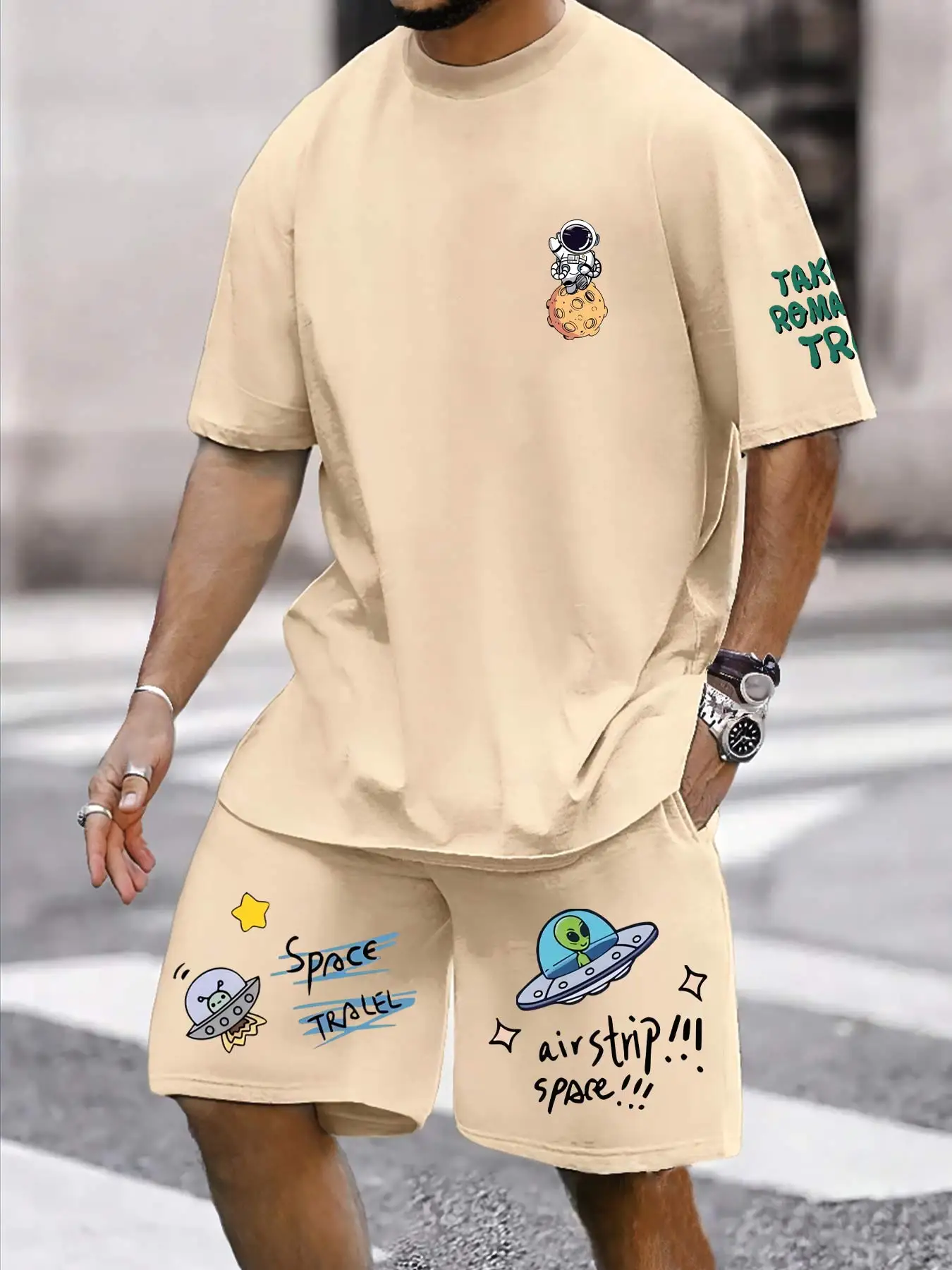 Men's Summer Sports Set Quick Dry Round Neck Breathable Lightweight Planet Astronaut Fun Print T-Shirt Shorts 2 Piece Outfit
Men's Summer Sports Set Quick Dry Round Neck Breathable Lightweight Planet Astronaut Fun Print T-Shirt Shorts 2 Piece Outfit