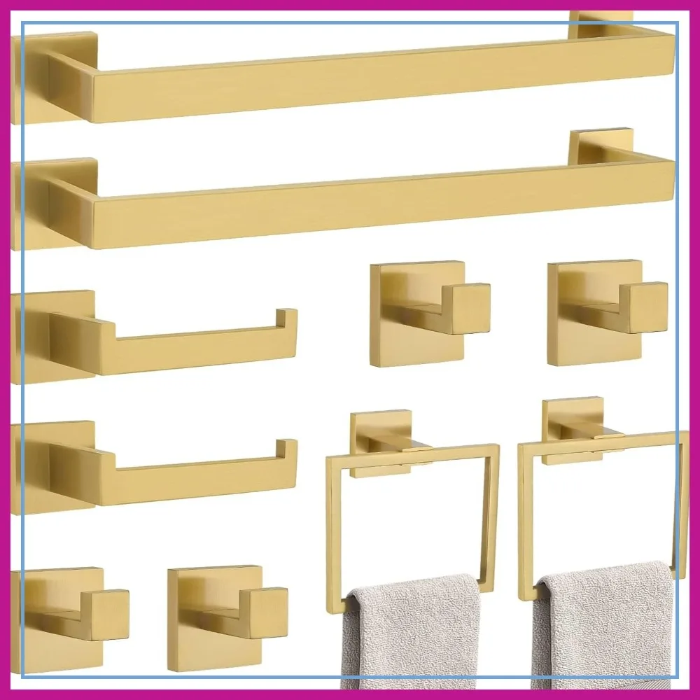 10-Piece Brushed Gold Bathroom Hardware Set, SUS304 Stainless Steel, Wall Mounted 16-Inch Towel Bar & Racks
10-Piece Brushed Gold Bathroom Hardware Set, SUS304 Stainless Steel, Wall Mounted 16-Inch Towel Bar & Racks