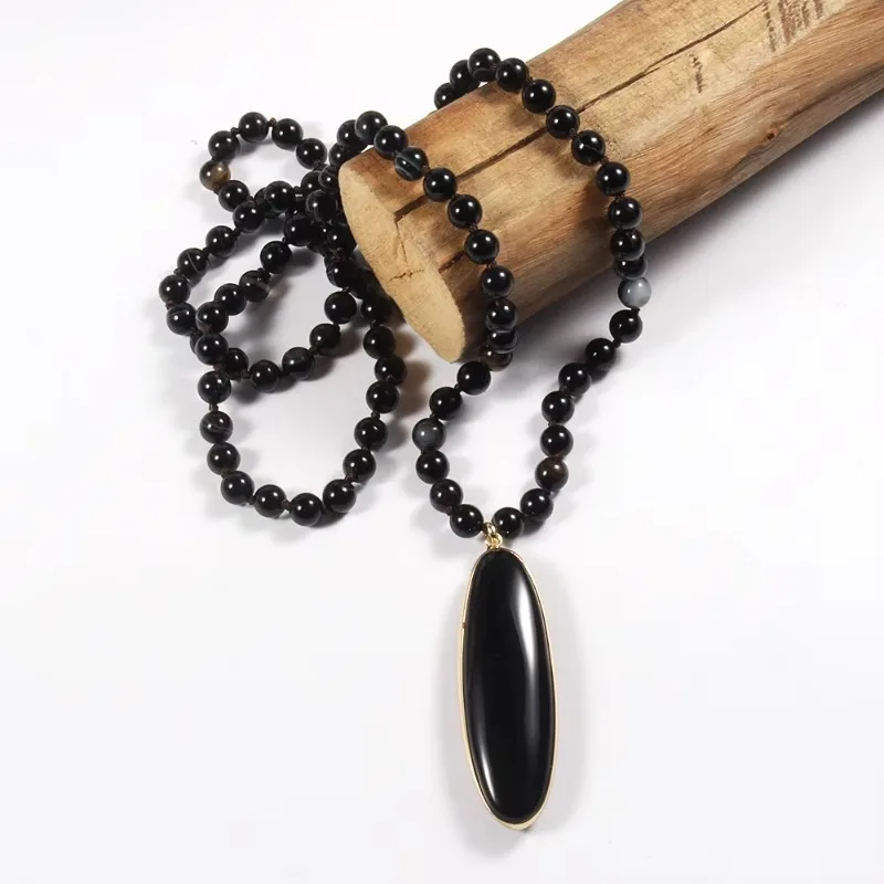 2025 New Beautiful Bohemian Jewelry Black Gray Striped Agate Knotted Long Oval Stone Pendant Necklace for Women
2025 New Beautiful Bohemian Jewelry Black Gray Striped Agate Knotted Long Oval Stone Pendant Necklace for Women