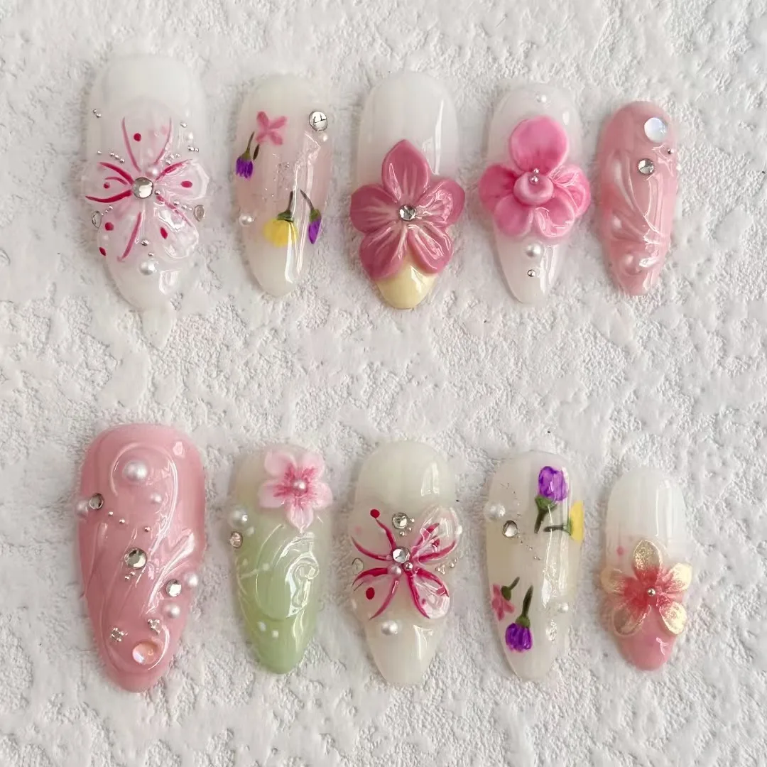 New 2025 Handmade Manicure Personalized Design 3D Relief Style Fake Nail Flower Style Press on Nails Delivery Kit
New 2025 Handmade Manicure Personalized Design 3D Relief Style Fake Nail Flower Style Press on Nails Delivery Kit