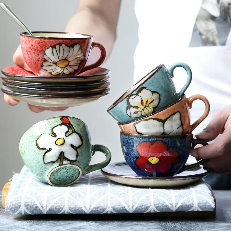Hand Painted Ceramic Coffee Cups Wholesale Flower Pattern Latte Coffee Cup and Saucer Mug with Spoon Tea Pot
Hand Painted Ceramic Coffee Cups Wholesale Flower Pattern Latte Coffee Cup and Saucer Mug with Spoon Tea Pot