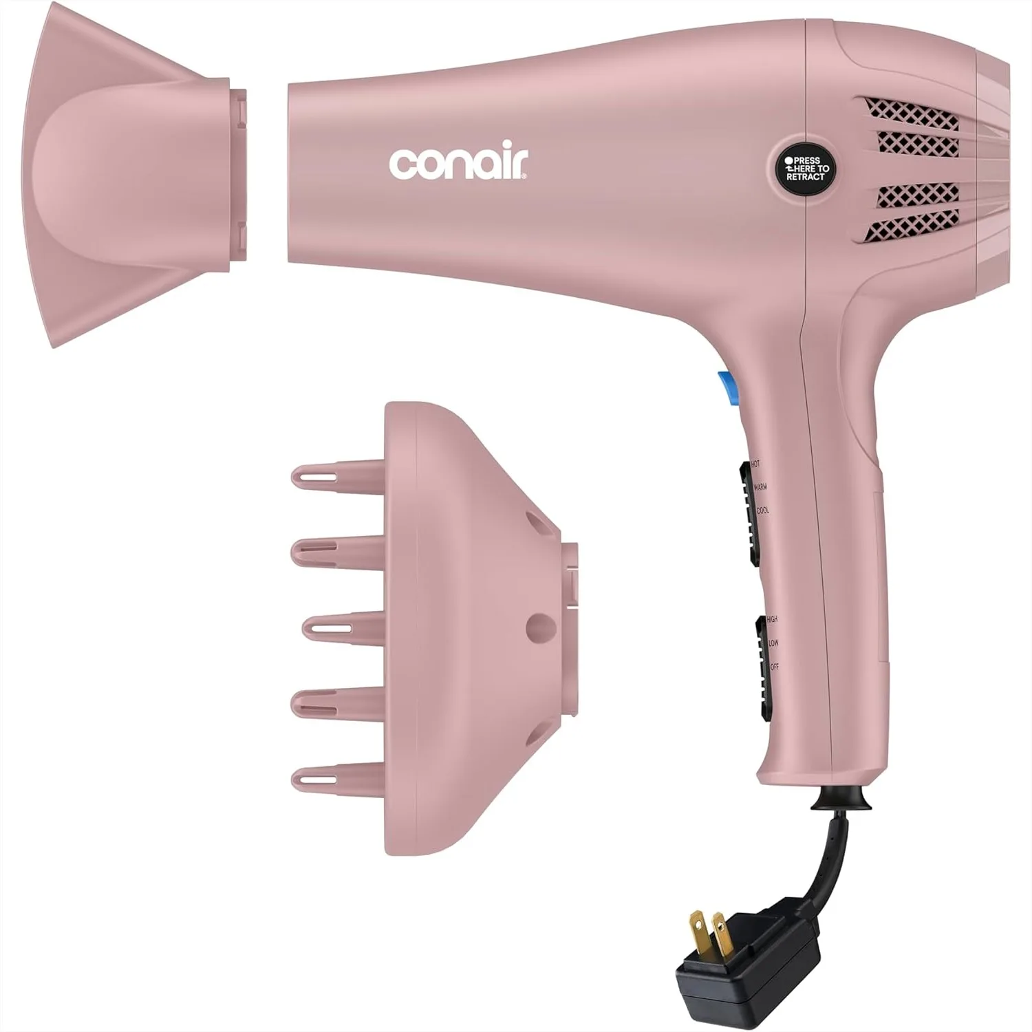 Hair Dryer with Retractable Cord, 1875W Blow Dryer, 3 Heat Settings, 2 Speeds, Diffuser and Concentrator Attachments, Ionic +
Hair Dryer with Retractable Cord, 1875W Blow Dryer, 3 Heat Settings, 2 Speeds, Diffuser and Concentrator Attachments, Ionic +