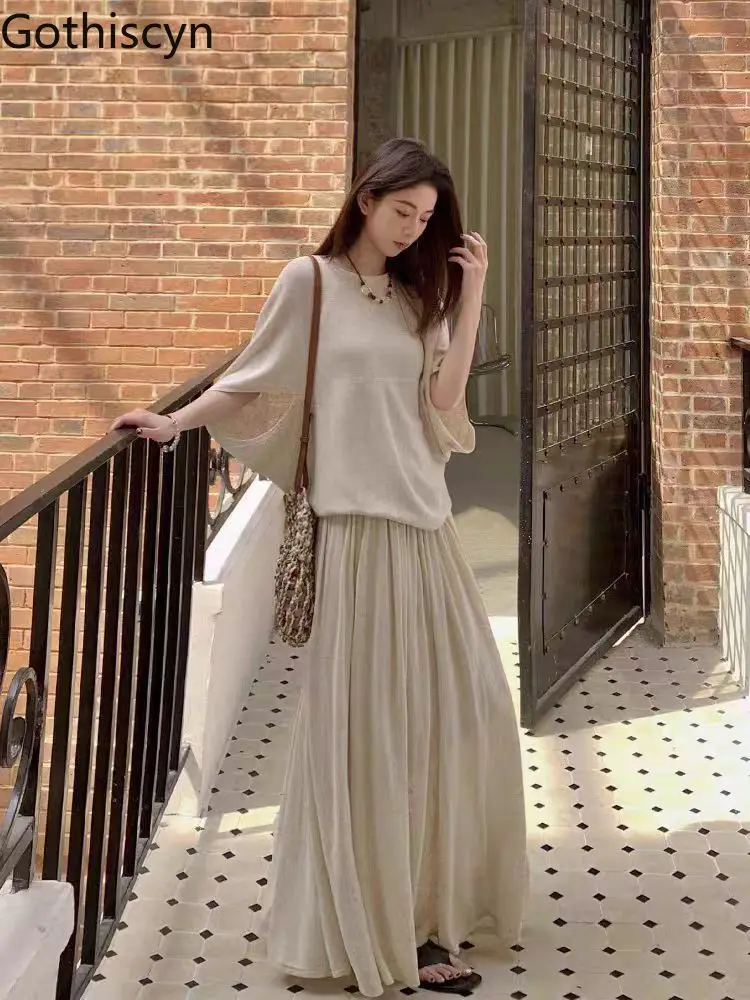 Gothiscyn Elegant Linen Set Women's Summer Short-sleeved Knitted Bat Top High Waisted Long Skirt Two-piece Set Female Clothes
Gothiscyn Elegant Linen Set Women's Summer Short-sleeved Knitted Bat Top High Waisted Long Skirt Two-piece Set Female Clothes