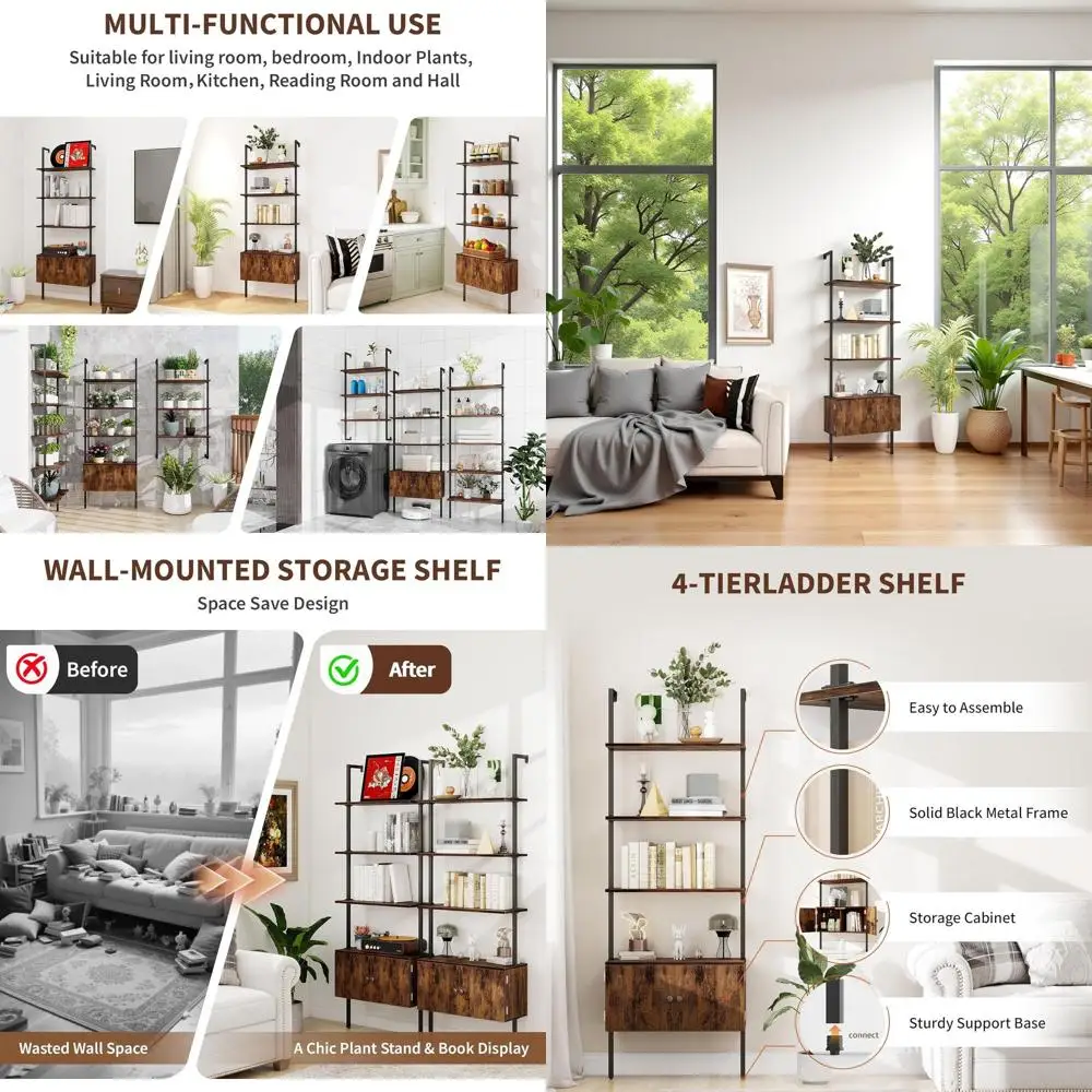 Высокий настенный книжный шкаф 70 дюймов с тумбой для хранения, лестницей и 4-ярусной полкой для дома и офиса
Высокий настенный книжный шкаф 70 дюймов с тумбой для хранения, лестницей и 4-ярусной полкой для дома и офиса