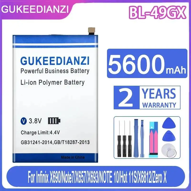 For Infinix X690 Note 7 10 X657 X693 Note7 Note10 Hot 11S X6812 Zero X 5600mAh Mobile Phone Battery BL-49GX Stable Fast Charging
For Infinix X690 Note 7 10 X657 X693 Note7 Note10 Hot 11S X6812 Zero X 5600mAh Mobile Phone Battery BL-49GX Stable Fast Charging