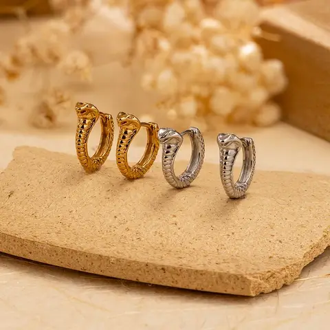 1 Pair Stainless Steel Alternative Snake Small Hoop Earrings for Men/Women Gothic Fadeless Ear Bone Buckle Hip Hop Jewelry