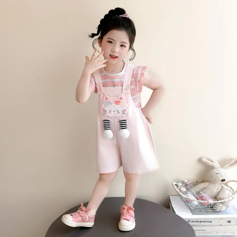 New Girls Kawaii Shoulder Short T-Shirt Set Summer Korean Short Sleeved Shorts Two Piece Set Children's Fashionable Cartoon Tops
New Girls Kawaii Shoulder Short T-Shirt Set Summer Korean Short Sleeved Shorts Two Piece Set Children's Fashionable Cartoon Tops