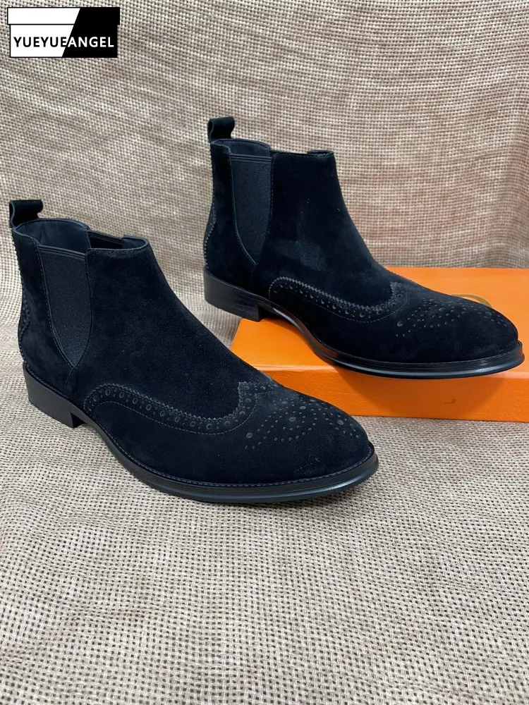 British Style Men Business Casual Nubuck Leather Chelsea Boots Slip On Autumn Winter Genuine Leather Brogues High Top Shoes Male
British Style Men Business Casual Nubuck Leather Chelsea Boots Slip On Autumn Winter Genuine Leather Brogues High Top Shoes Male