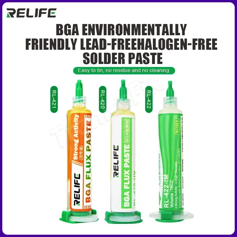 Strong activity Halogen free Relife BGA Flux Paste 10CC RL-420 RL-421 RL-422 Soldering Paste Flux BGA SMD PGA PCB Repair Flux
Strong activity Halogen free Relife BGA Flux Paste 10CC RL-420 RL-421 RL-422 Soldering Paste Flux BGA SMD PGA PCB Repair Flux