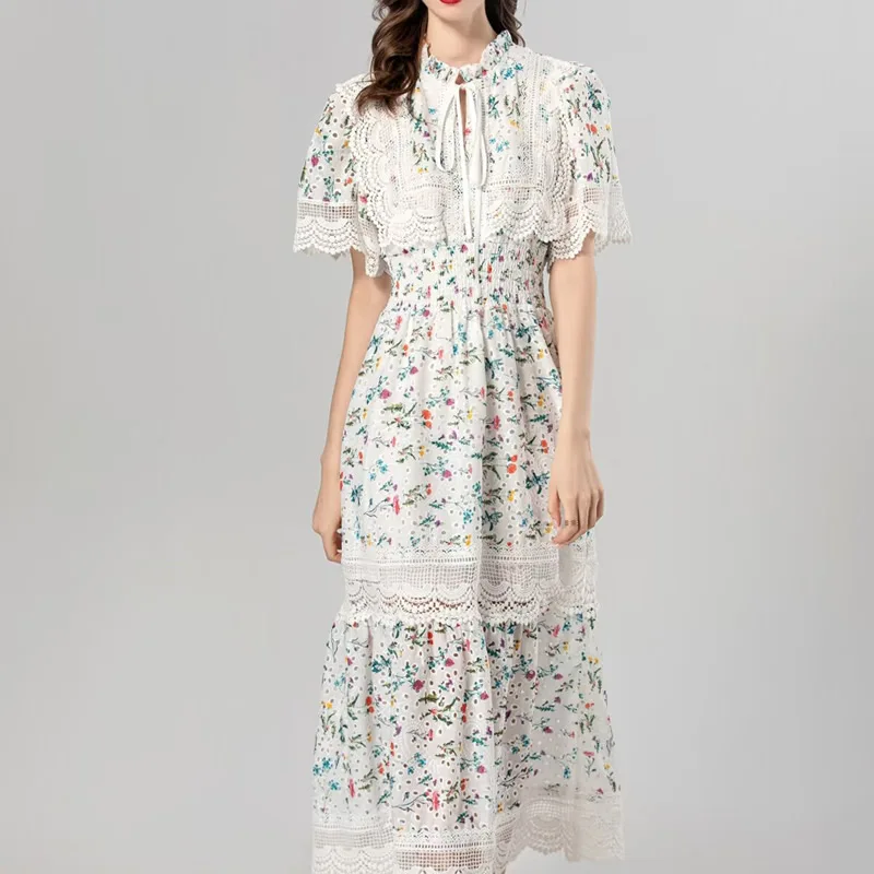 Fashion Short Sleeve Casual Dresses Flower Print Patchwork Lace Embroidery Women Dress
Fashion Short Sleeve Casual Dresses Flower Print Patchwork Lace Embroidery Women Dress