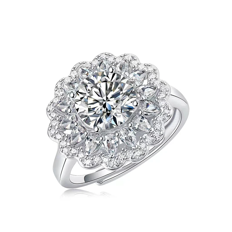 Trendy 925 Sterling Silver 2 Carat Flower Moissanite Engagement Rings for Women Plated White Gold Lab Diamond Adjustable Ring
Trendy 925 Sterling Silver 2 Carat Flower Moissanite Engagement Rings for Women Plated White Gold Lab Diamond Adjustable Ring