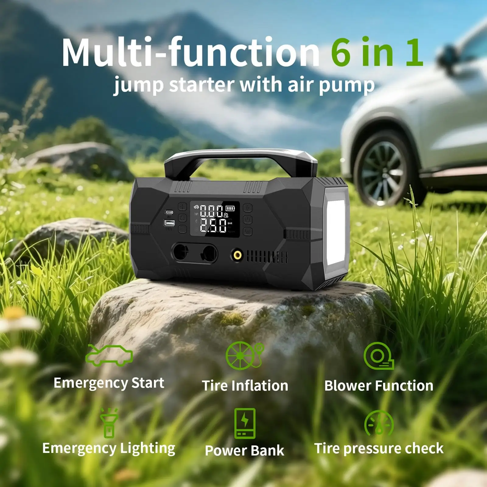 Portable Jump Starter Device Battery Charger with Precision Inflator for Car Truck Motorcycle Vehicle Emergency
Portable Jump Starter Device Battery Charger with Precision Inflator for Car Truck Motorcycle Vehicle Emergency