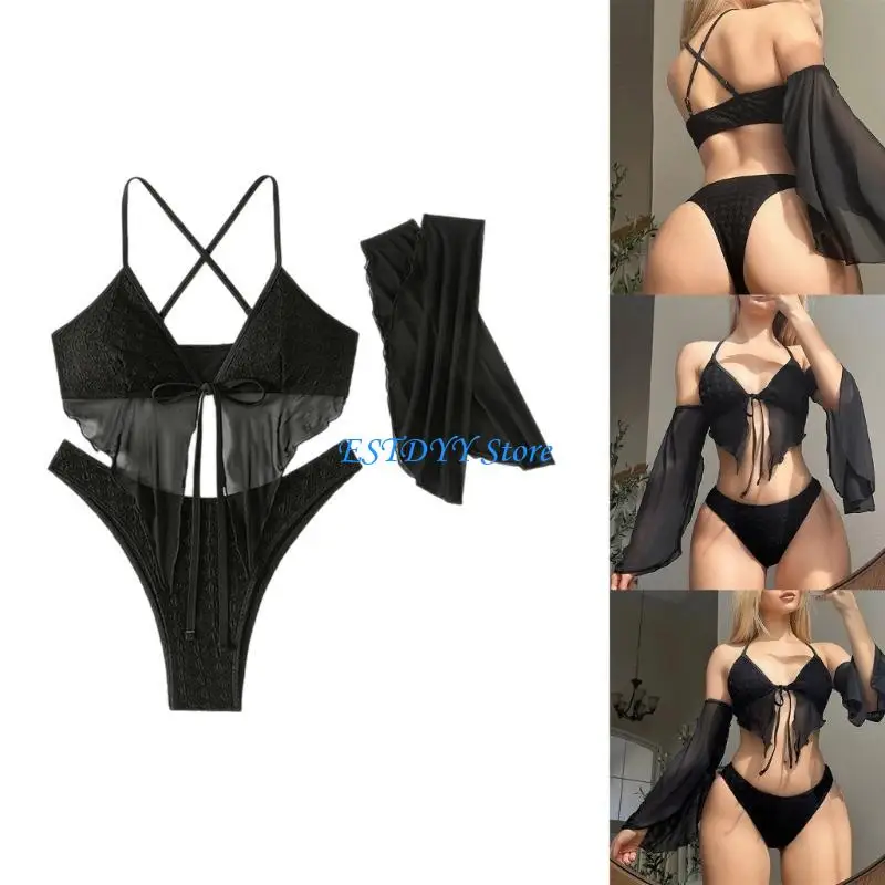 G6DE Women Bikinis Swimwear with Mesh Arm Sleeve, Triangle Bikinis Swimsuit Set Front Tie Bikinis Top and High Waist Shorts
G6DE Women Bikinis Swimwear with Mesh Arm Sleeve, Triangle Bikinis Swimsuit Set Front Tie Bikinis Top and High Waist Shorts