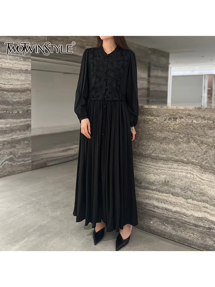 TWOTWINSTYLE однотонные свободные повседневные платья на пуговицах для женщин с круглым вырезом и длинным рукавом, темпераментное платье с высокой талией, женская мода
TWOTWINSTYLE однотонные свободные повседневные платья на пуговицах для женщин с круглым вырезом и длинным рукавом, темпераментное платье с высокой талией, женская мода