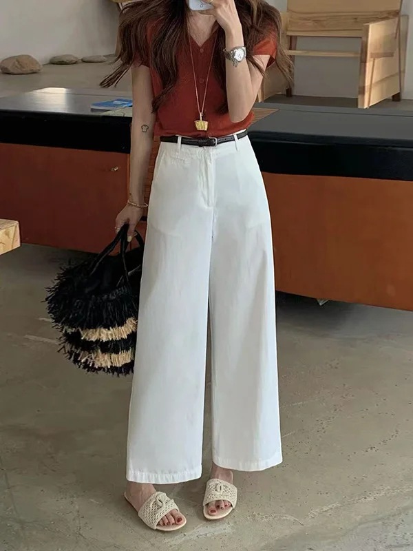 White Wide Leg Pants Women's Fashionable Slim Straight Cut High Waist Casual Trousers Korean Style Summer New Arrival
White Wide Leg Pants Women's Fashionable Slim Straight Cut High Waist Casual Trousers Korean Style Summer New Arrival