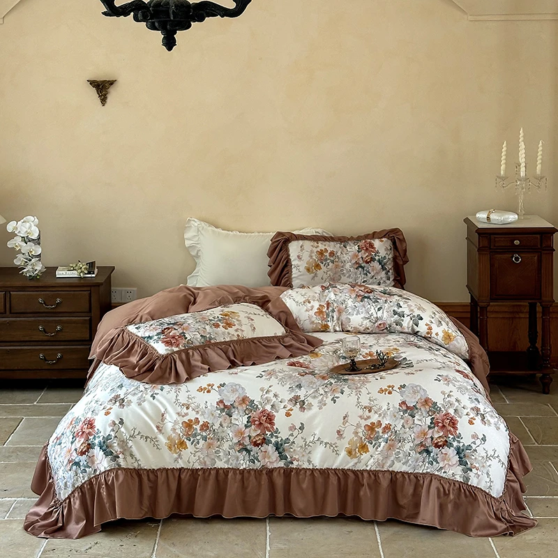 Pastoral Flowers Print Large Ruffles 1000TC Lyocell Cotton Soft Silky Bedding Set Duvet Cover Flat/Fitted Bed Sheet Pillowcases
Pastoral Flowers Print Large Ruffles 1000TC Lyocell Cotton Soft Silky Bedding Set Duvet Cover Flat/Fitted Bed Sheet Pillowcases