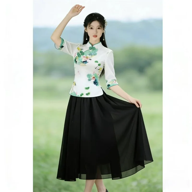 New Spring and Summer Women's Wear Chinese Tang Style Cheongsam Top Daily Improved Hanfu Retro Two-piece Set Dress Fashion 2026
New Spring and Summer Women's Wear Chinese Tang Style Cheongsam Top Daily Improved Hanfu Retro Two-piece Set Dress Fashion 2026