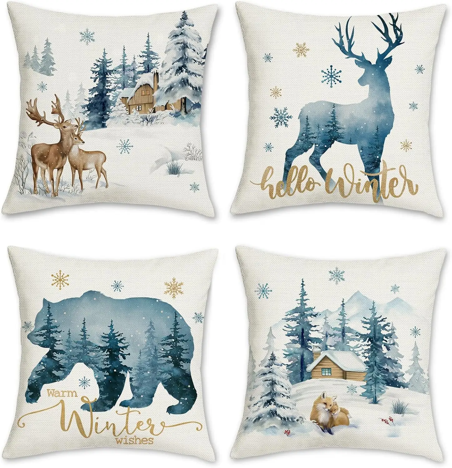 4pcs Winter Snow Deer Bear Fox Watercolor Printed Pillow Cover Polyester Cushion Case 2D Flat Cozy Home Decor Now
4pcs Winter Snow Deer Bear Fox Watercolor Printed Pillow Cover Polyester Cushion Case 2D Flat Cozy Home Decor Now