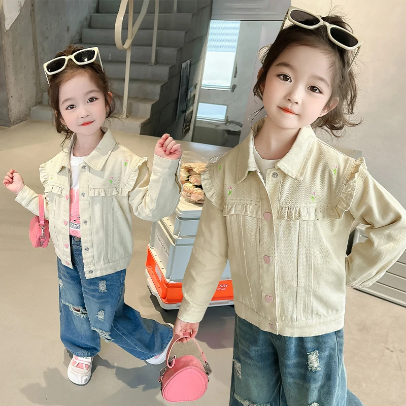 Brief Style New Autumn Kids Girl Beige Denim Jacket With Embroidery for Baby Children Casual Jeans Coat Outfit with Ruffles 2-9Y
Brief Style New Autumn Kids Girl Beige Denim Jacket With Embroidery for Baby Children Casual Jeans Coat Outfit with Ruffles 2-9Y