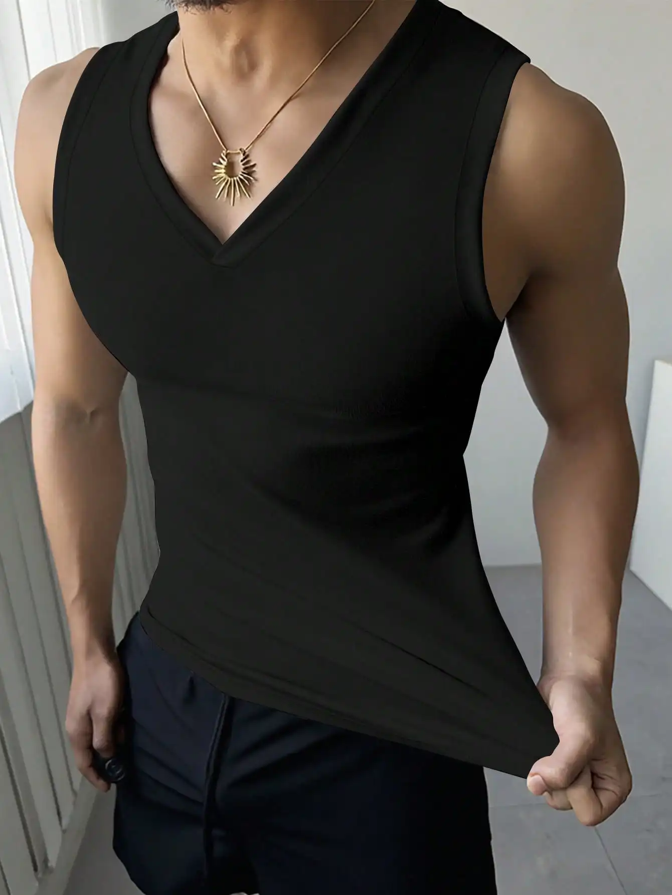 Men's V-Neck Sleeveless Black Tank Top - Slim Fit, Breathable & Stretchy for Summer
Men's V-Neck Sleeveless Black Tank Top - Slim Fit, Breathable & Stretchy for Summer