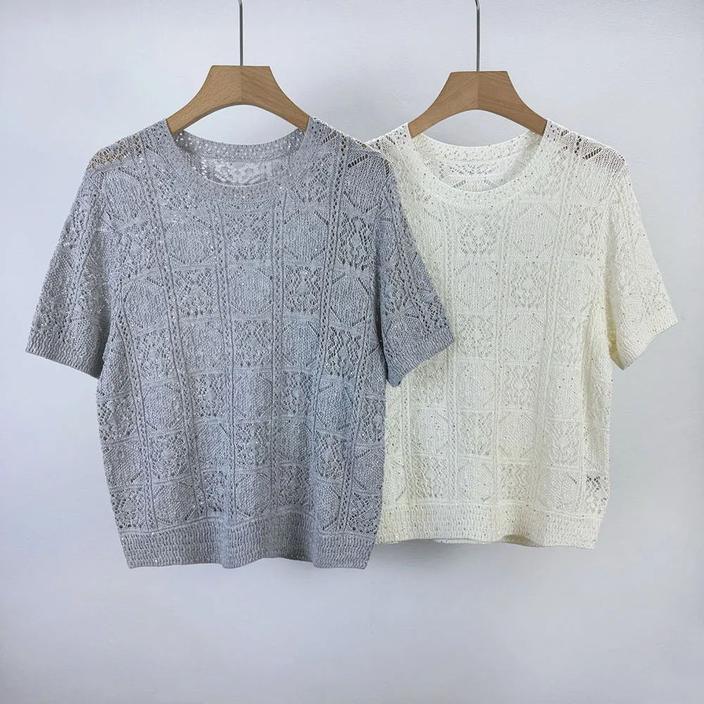 Fashionable round Neck Hollow out Knitted Top Women's Short Sleeve Slimming Hook Flower Design Casual Style Summer New Arrival
Fashionable round Neck Hollow out Knitted Top Women's Short Sleeve Slimming Hook Flower Design Casual Style Summer New Arrival