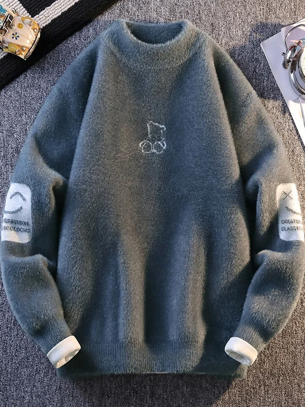 Мужской вязаный свитер с мультяшным принтом медведя, высоким воротником и искусственным мехом, теплый, модный, базовый слой для повседневной носки, с длинным рукавом
Мужской вязаный свитер с мультяшным принтом медведя, высоким воротником и искусственным мехом, теплый, модный, базовый слой для повседневной носки, с длинным рукавом