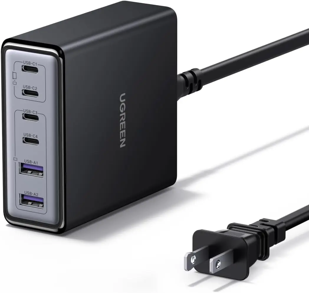 100W GaN Desktop Charger with 6 Ports: 4 USB-C & 2 USB-A, Smart Power for MacBook, iPad, iPhone, Galaxy, Pixel Devices
100W GaN Desktop Charger with 6 Ports: 4 USB-C & 2 USB-A, Smart Power for MacBook, iPad, iPhone, Galaxy, Pixel Devices